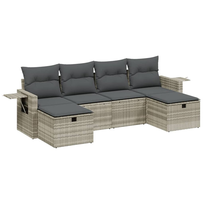Set canapele de grădină cu perne, 6 piese gri deschis poliratan WALTI