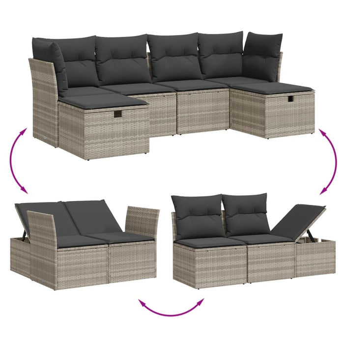 Set canapele de grădină cu perne, 6 piese gri deschis poliratan WALTI