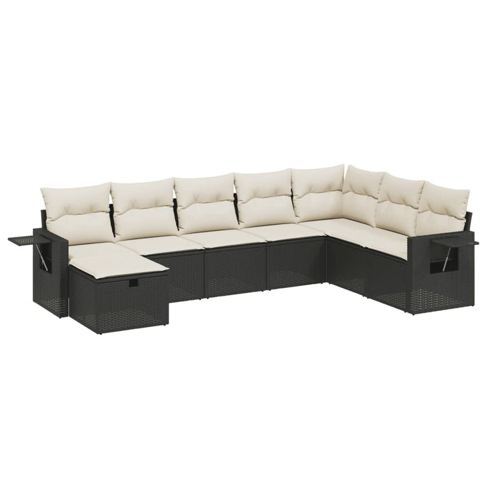 Set mobilier de grădină cu perne, 8 piese, negru, poliratan WALTI