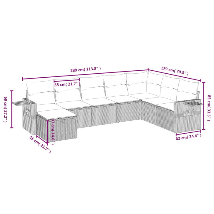 Set mobilier de grădină cu perne, 8 piese, negru, poliratan WALTI
