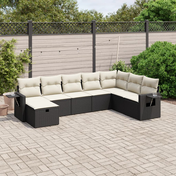 Set mobilier de grădină cu perne, 8 piese, negru, poliratan WALTI