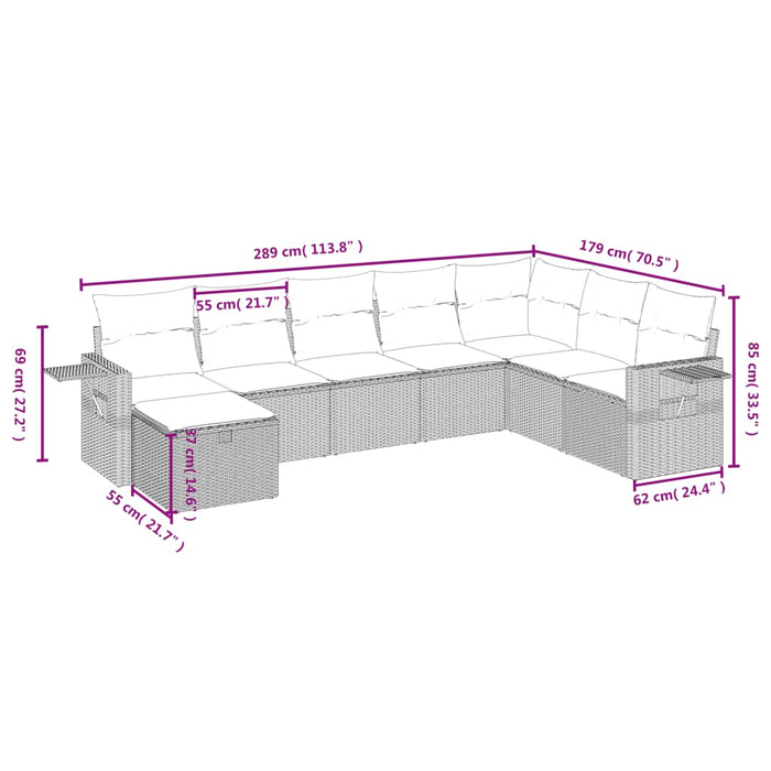 Set mobilier de grădină cu perne, 8 piese gri deschis poliratan WALTI