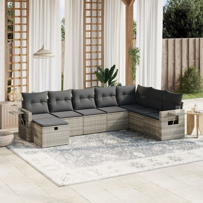 Set mobilier de grădină cu perne, 8 piese gri deschis poliratan WALTI