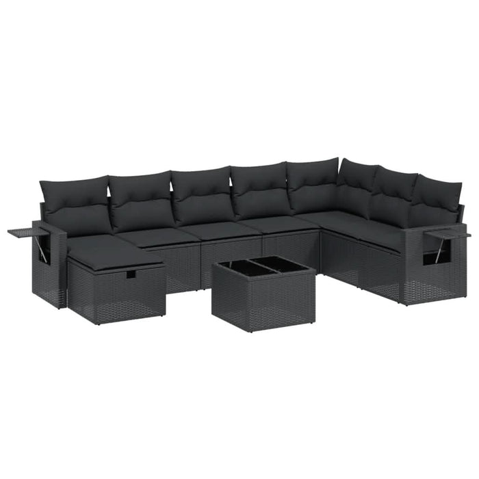 Set mobilier de grădină cu perne, 9 piese, negru, poliratan - WALTI WALTI
