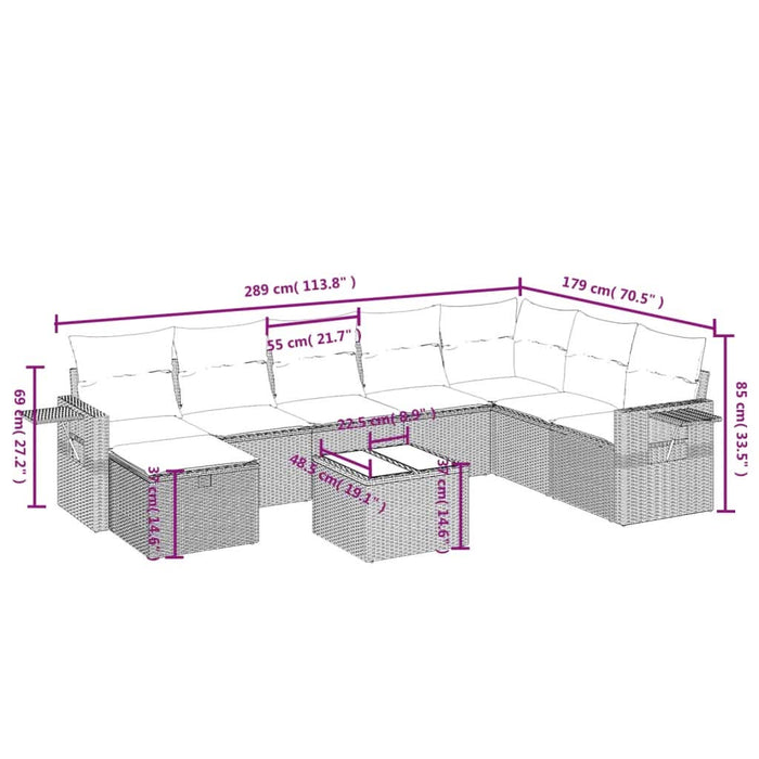 Set mobilier de grădină cu perne, 9 piese, negru, poliratan - WALTI WALTI