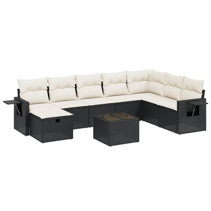 Set mobilier de grădină cu perne, 9 piese, negru, poliratan WALTI