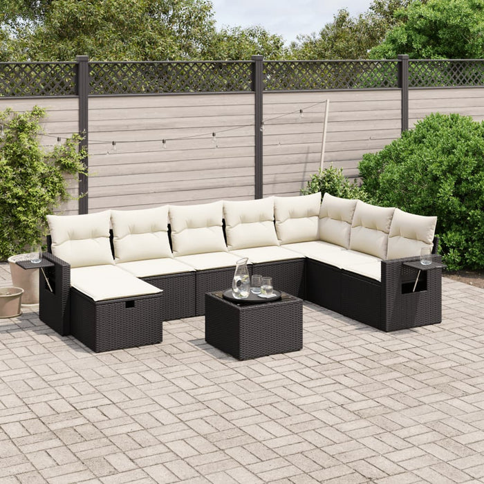 Set mobilier de grădină cu perne, 9 piese, negru, poliratan WALTI