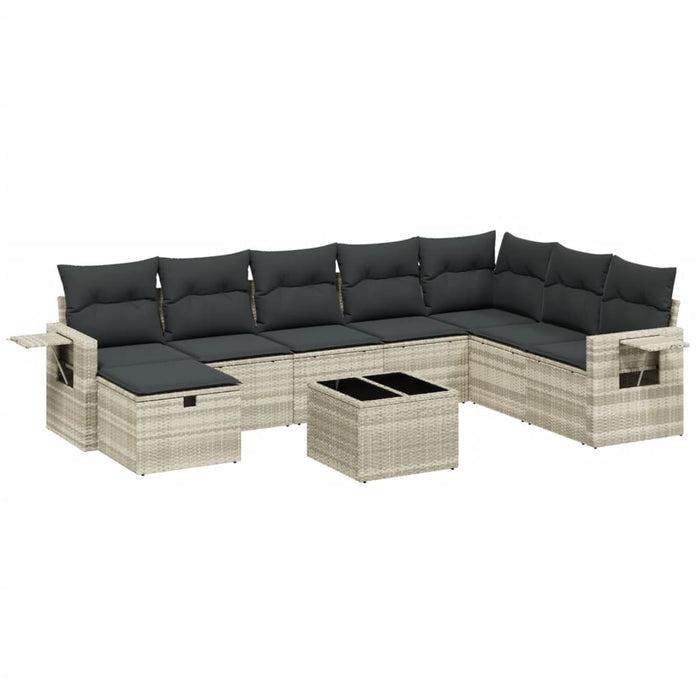 Set canapele de grădină cu perne, 9 piese gri deschis poliratan WALTI