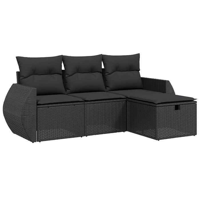 Set mobilier de grădină cu perne, 4 piese, negru, poliratan WALTI