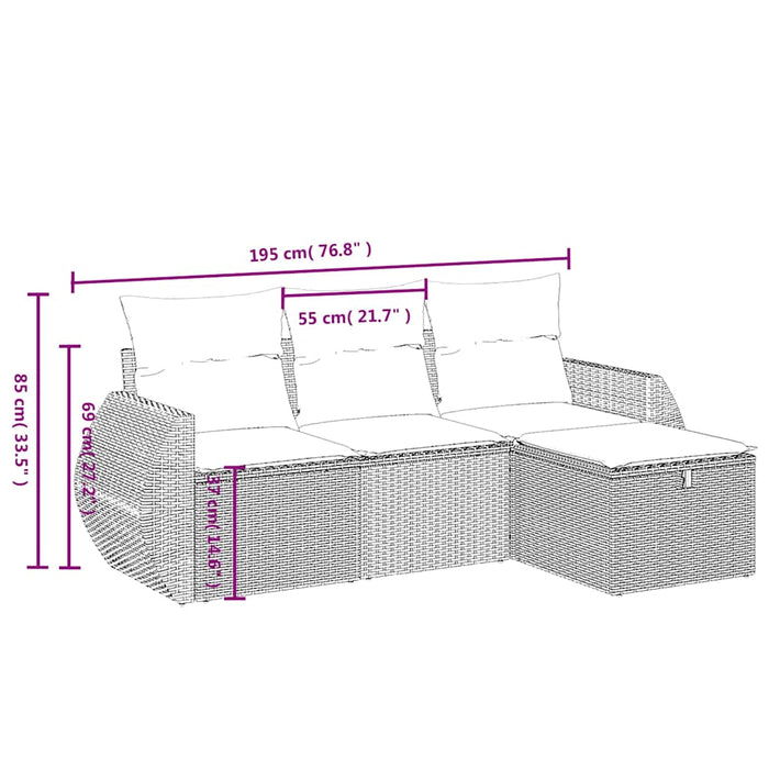 Set mobilier de grădină cu perne, 4 piese, negru, poliratan WALTI