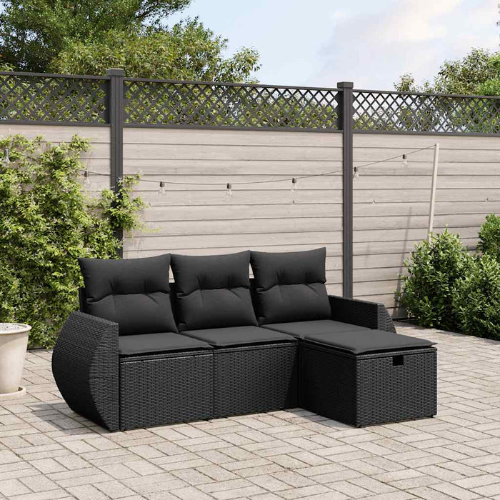 Set mobilier de grădină cu perne, 4 piese, negru, poliratan WALTI