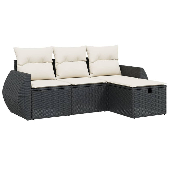 Set mobilier de grădină cu perne, 4 piese, negru, poliratan - WALTI WALTI