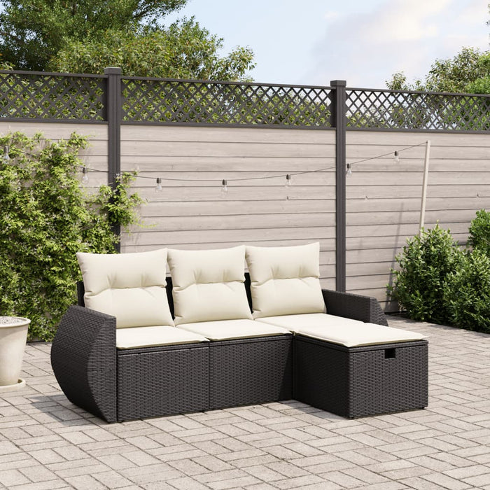 Set mobilier de grădină cu perne, 4 piese, negru, poliratan - WALTI WALTI