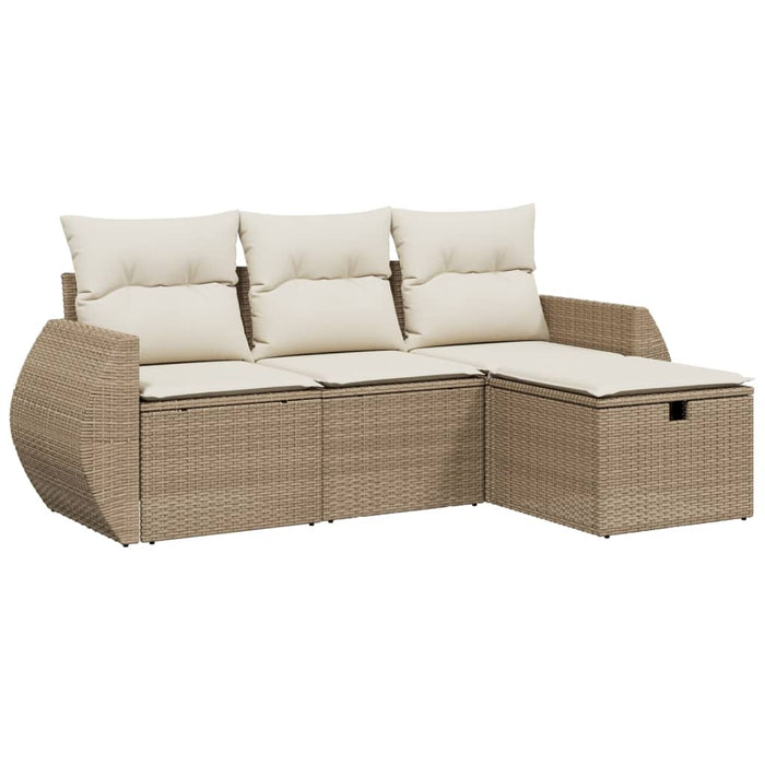Set canapele de grădină, 4 piese, cu perne, bej, poliratan WALTI