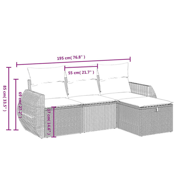 Set canapele de grădină, 4 piese, cu perne, mix bej, poliratan - WALTI WALTI