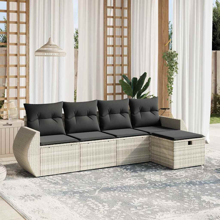 Set canapele de grădină cu perne, 5 piese gri deschis poliratan WALTI