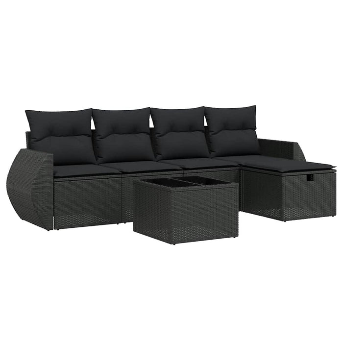 Set mobilier de grădină cu perne, 6 piese, negru, poliratan - WALTI WALTI