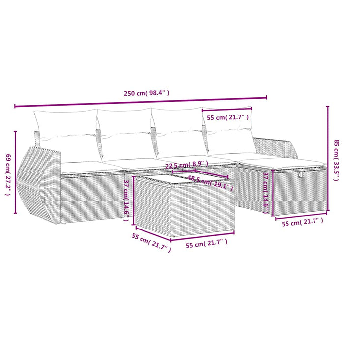 Set mobilier de grădină cu perne, 6 piese, negru, poliratan - WALTI WALTI
