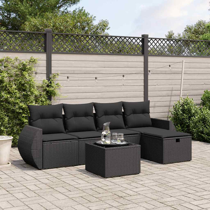 Set mobilier de grădină cu perne, 6 piese, negru, poliratan - WALTI WALTI