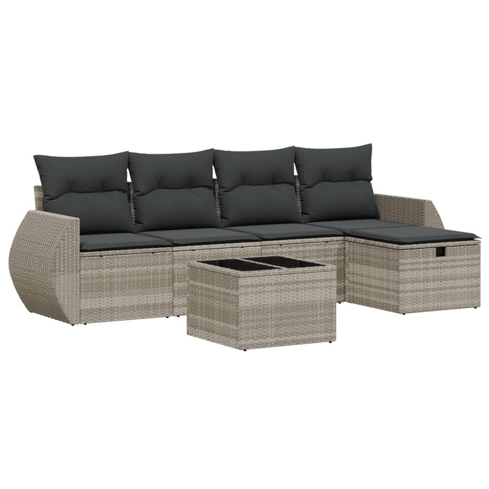 Set canapele de grădină cu perne, 6 piese gri deschis poliratan WALTI