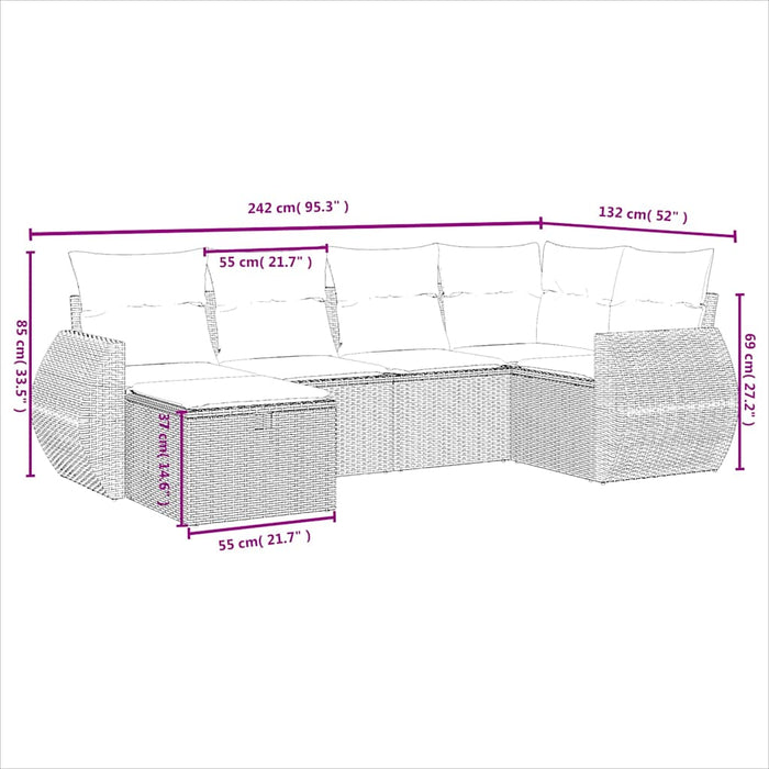 Set mobilier de grădină cu perne, 6 piese, negru, poliratan - WALTI WALTI