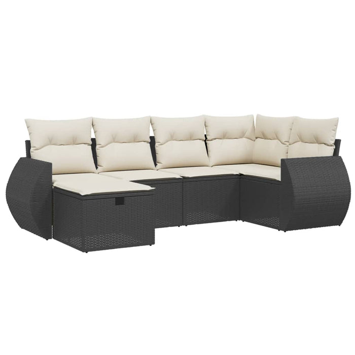 Set mobilier de grădină cu perne, 6 piese, negru, poliratan WALTI