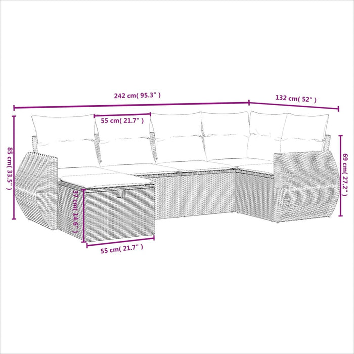 Set mobilier de grădină cu perne, 6 piese, negru, poliratan WALTI