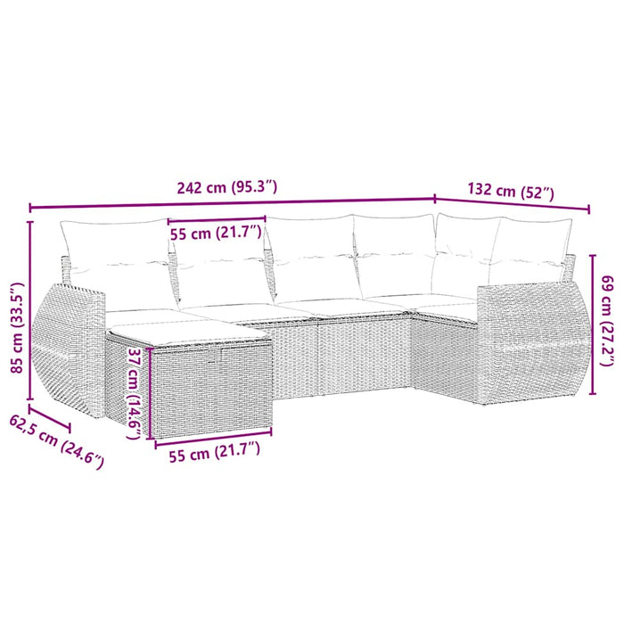 Set canapele de grădină cu perne, 6 piese gri deschis poliratan WALTI