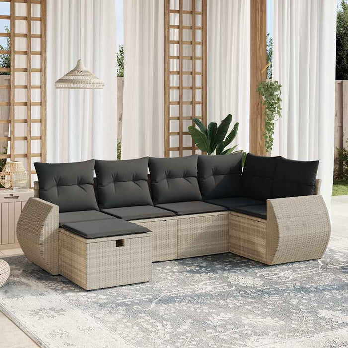 Set canapele de grădină cu perne, 6 piese gri deschis poliratan WALTI