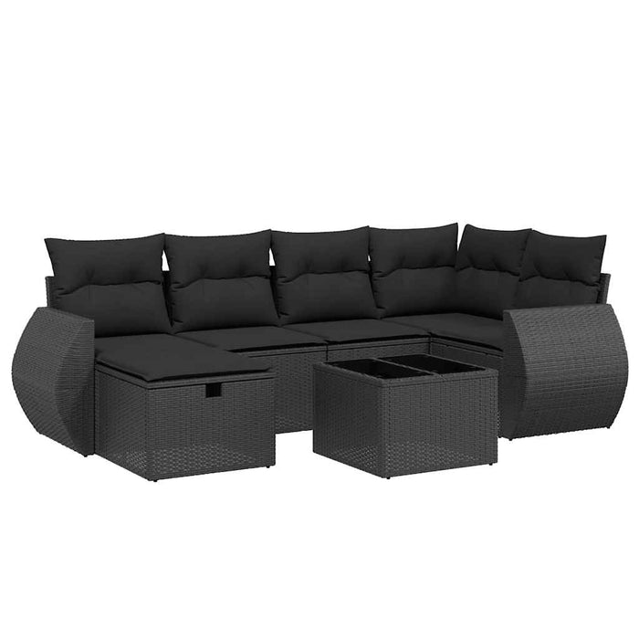 Set canapele de grădină cu perne, 7 piese, negru, poliratan WALTI