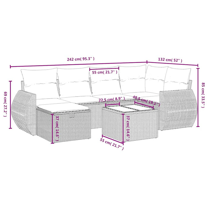 Set canapele de grădină cu perne, 7 piese, negru, poliratan WALTI