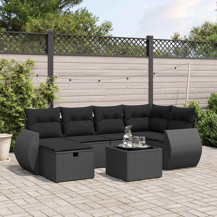 Set canapele de grădină cu perne, 7 piese, negru, poliratan WALTI