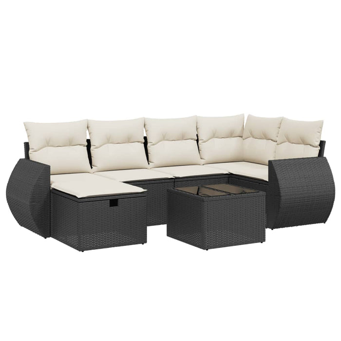 Set canapele de grădină cu perne, 7 piese, negru, poliratan WALTI