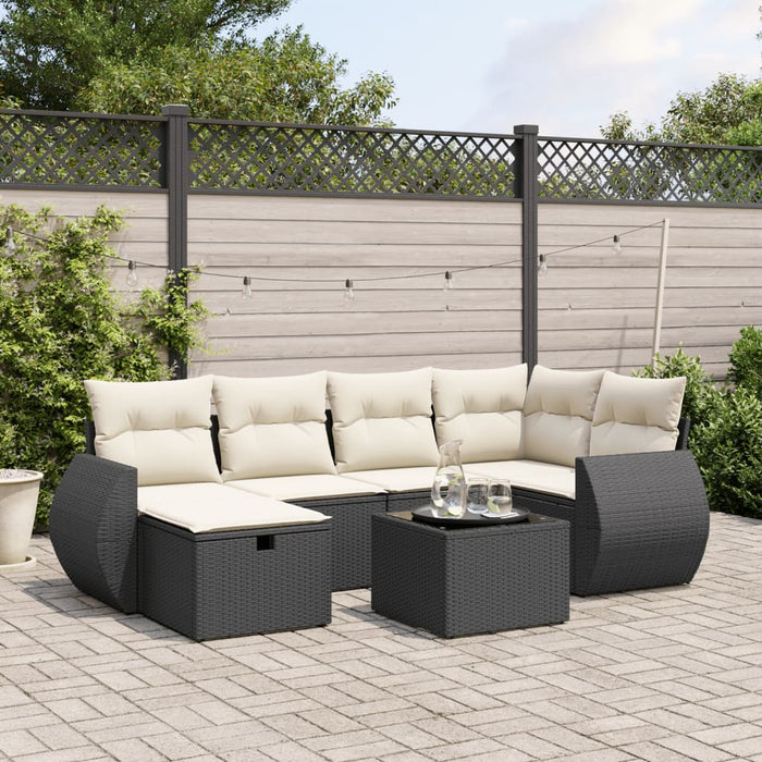 Set canapele de grădină cu perne, 7 piese, negru, poliratan WALTI