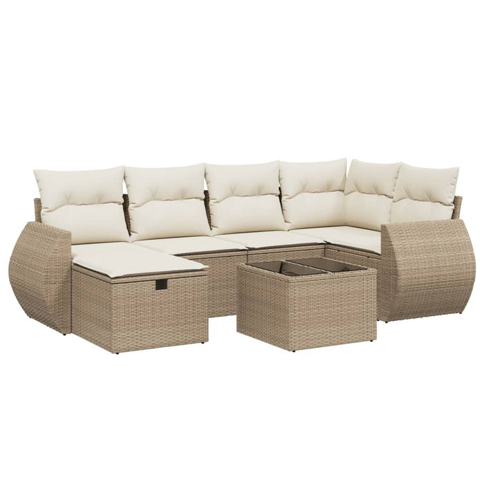 Set canapele de grădină, 7 piese, cu perne, bej, poliratan WALTI