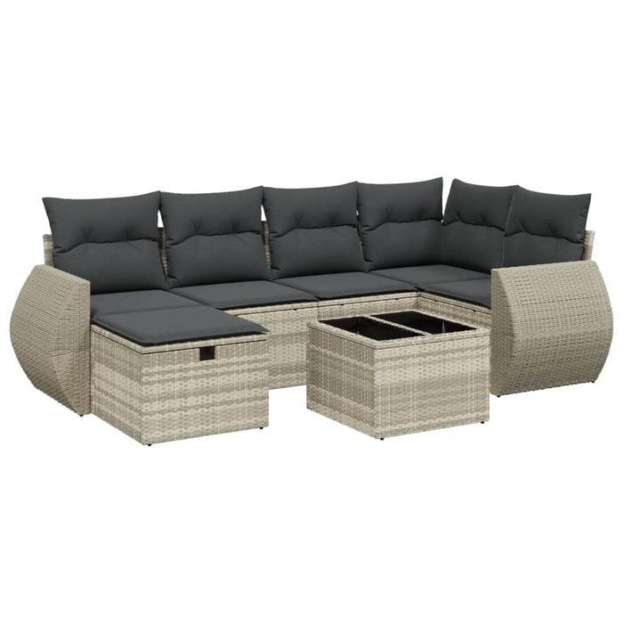 Set canapele de grădină cu perne, 7piese gri deschis poliratan WALTI