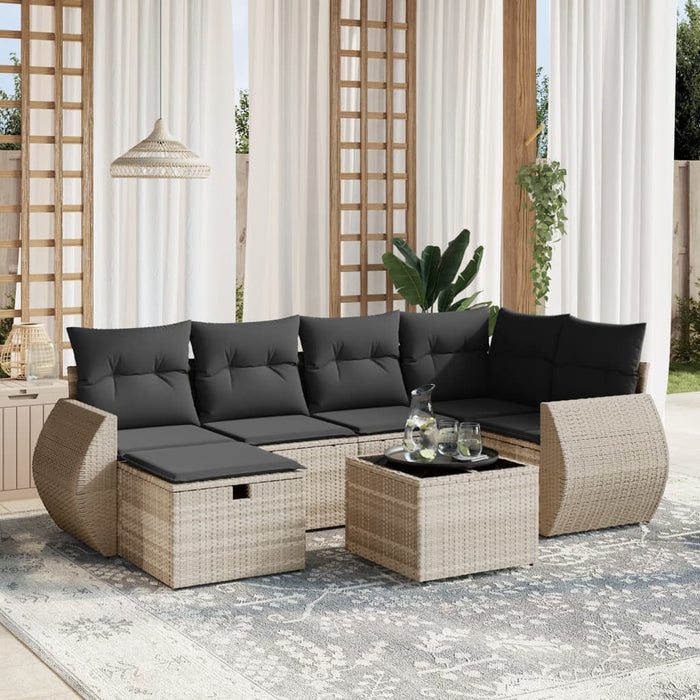 Set canapele de grădină cu perne, 7piese gri deschis poliratan WALTI
