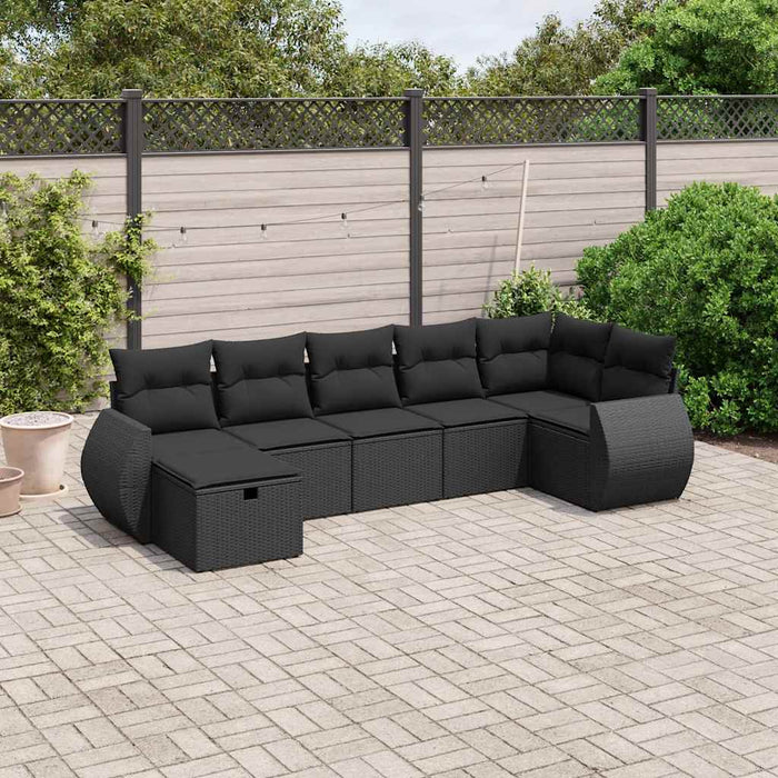 Set canapele de grădină cu perne, 7 piese, negru, poliratan - WALTI WALTI