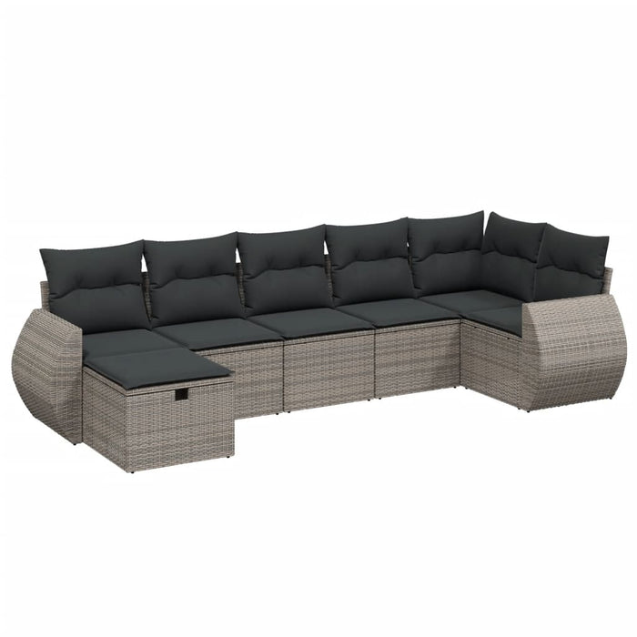 Set canapele de grădină, 7 piese, cu perne, gri, poliratan WALTI