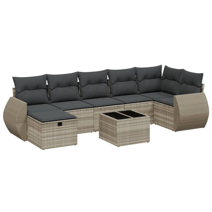 Set mobilier de grădină cu perne, 8 piese gri deschis poliratan WALTI
