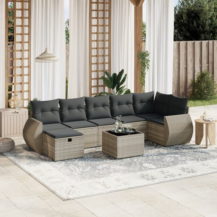 Set mobilier de grădină cu perne, 8 piese gri deschis poliratan WALTI
