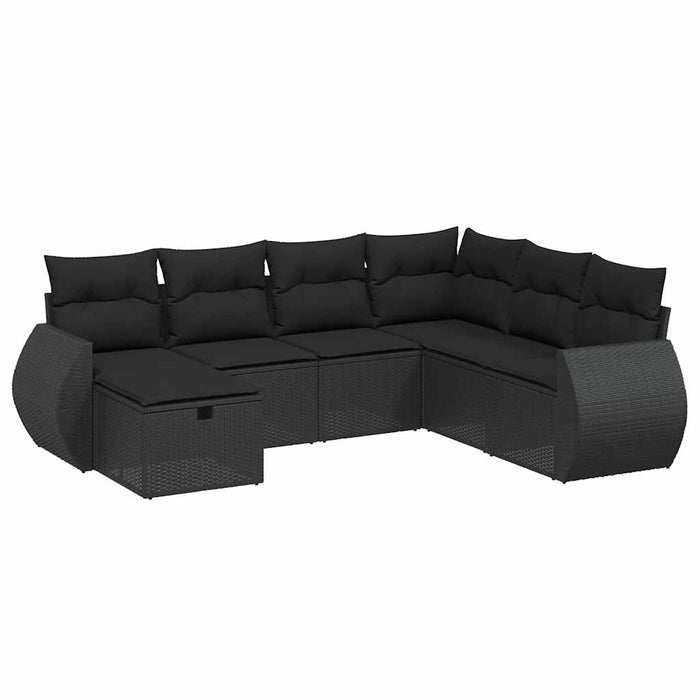 Set canapele de grădină cu perne, 7 piese, negru, poliratan - WALTI WALTI