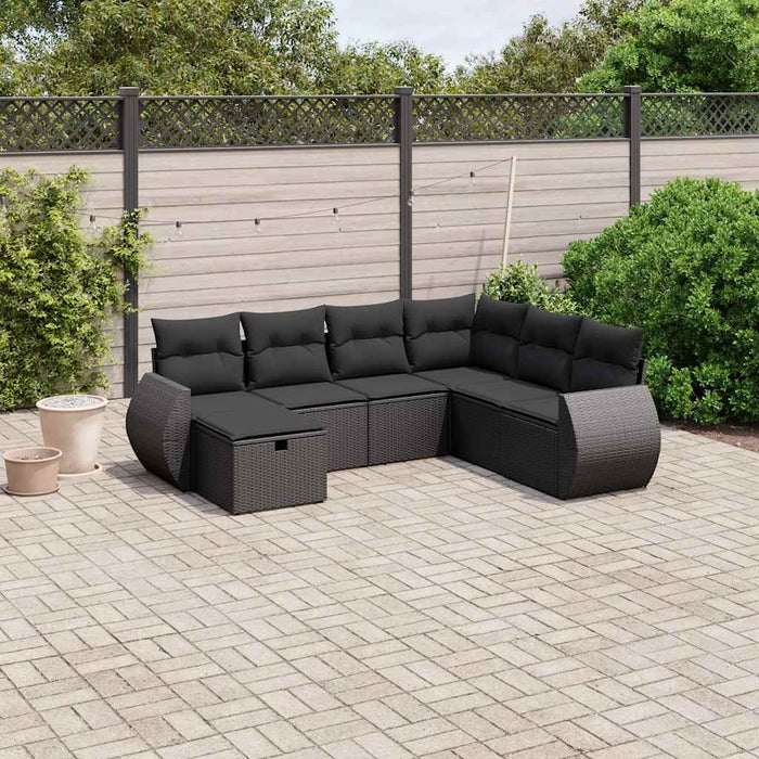 Set canapele de grădină cu perne, 7 piese, negru, poliratan - WALTI WALTI