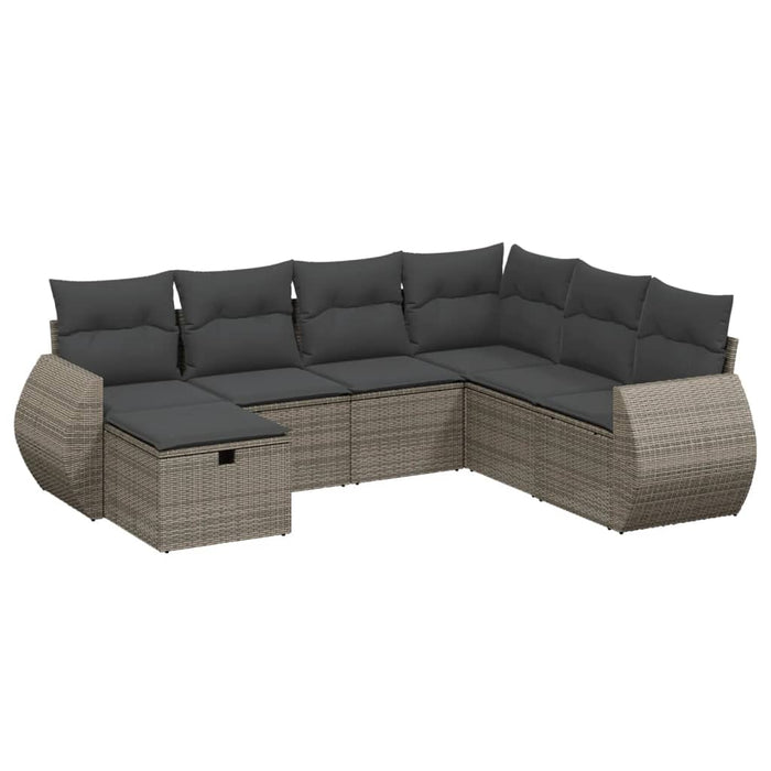 Set canapele de grădină, 7 piese, cu perne, gri, poliratan WALTI
