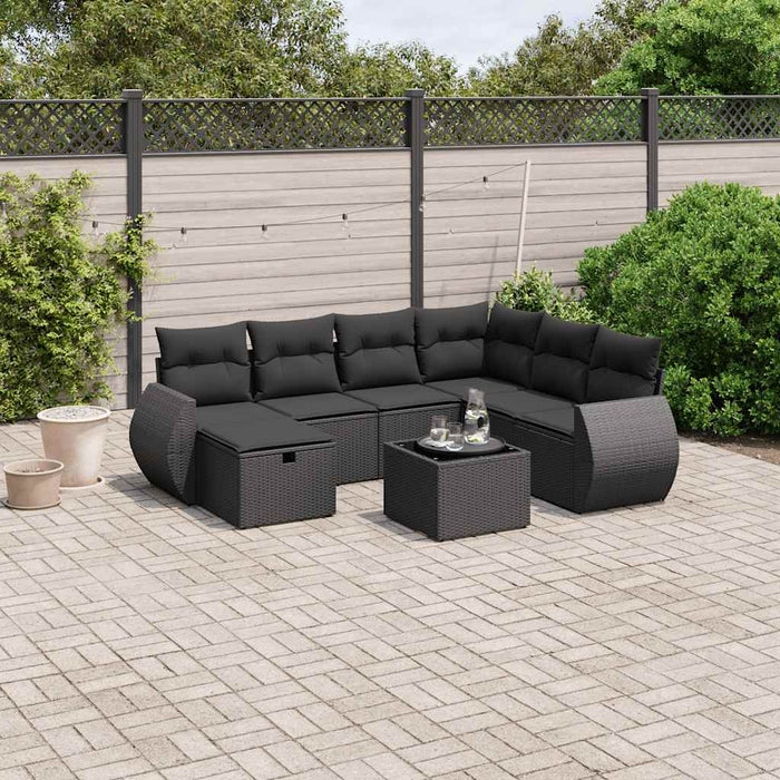 Set mobilier de grădină cu perne, 8 piese, negru, poliratan - WALTI WALTI
