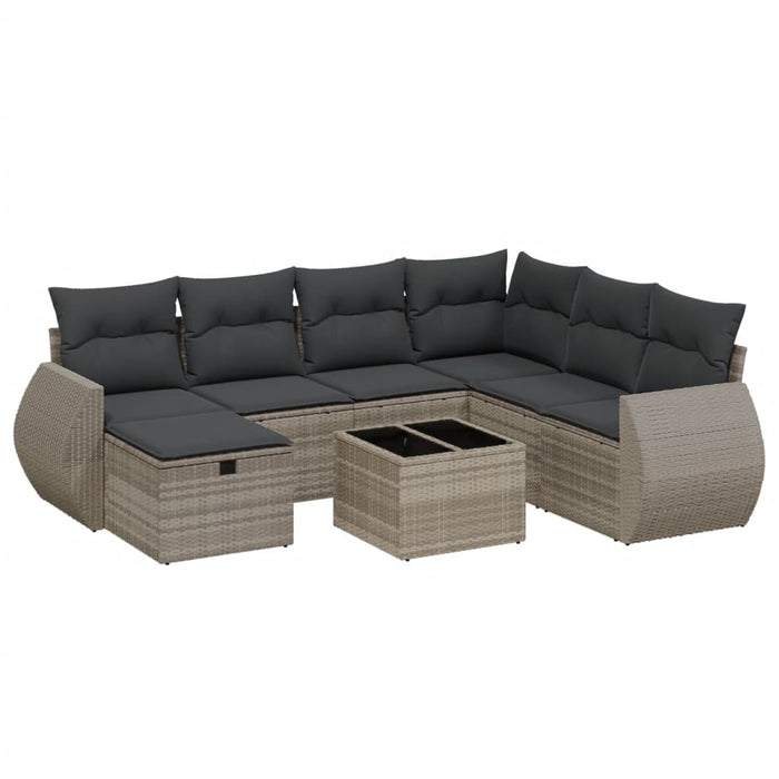 Set mobilier de grădină cu perne, 8 piese gri deschis poliratan WALTI