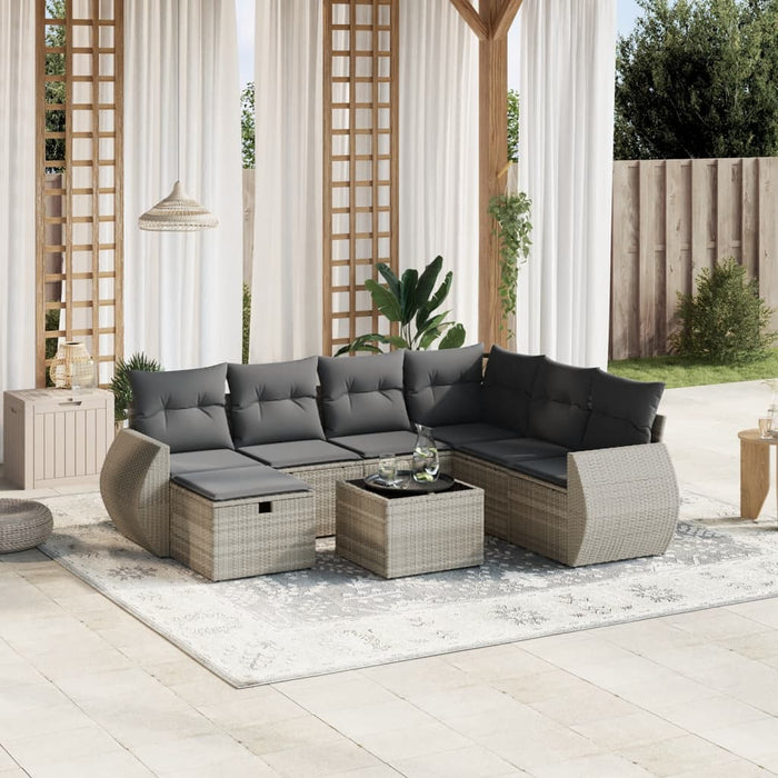 Set mobilier de grădină cu perne, 8 piese gri deschis poliratan WALTI
