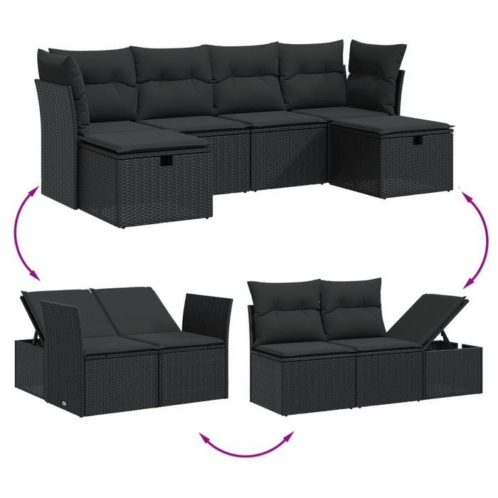Set mobilier de grădină cu perne, 6 piese, negru, poliratan - WALTI WALTI