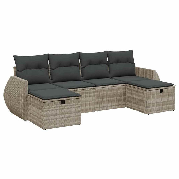 Set canapele de grădină cu perne, 6 piese gri deschis poliratan WALTI