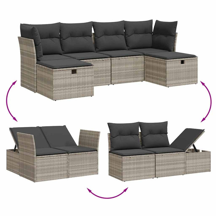 Set canapele de grădină cu perne, 6 piese gri deschis poliratan WALTI